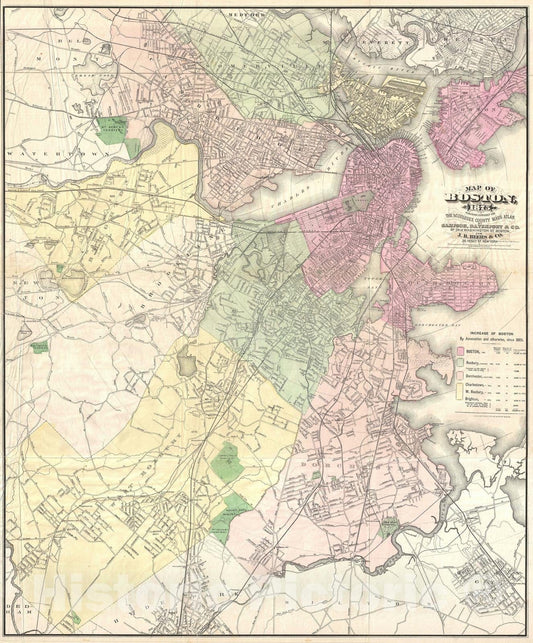 Historic Map : Boston, Massachusetts, Sampson, 1875, Vintage Wall Art
