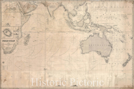Historic Map : Nautical Chart The Indian Ocean, Blueback, 1874, Vintage Wall Art