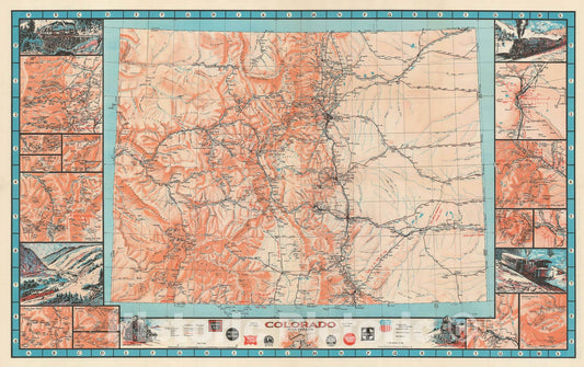 Historic Map : Pictorial Map of The Railroads of Colorado, Linn Westcott, 1943, Vintage Wall Art