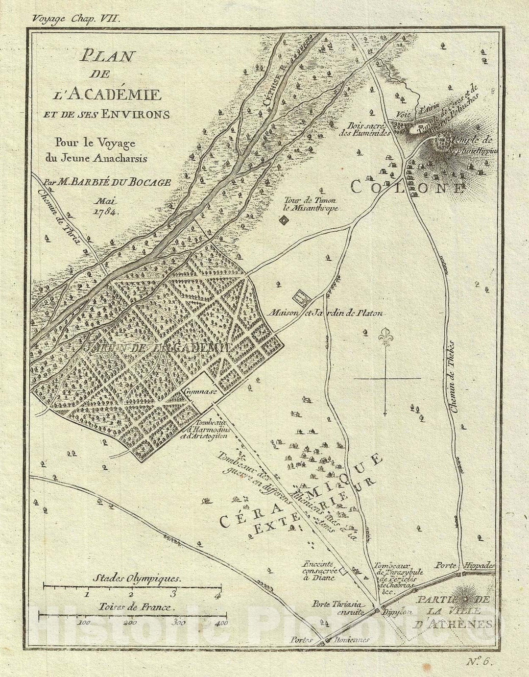 Historic Map : Plato's Academy, Athens, Ancient Greece, Bocage, 1784, Vintage Wall Art