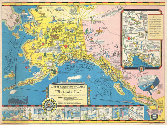 Historic Map : Pictorial Alaska, Camy, 1934, Vintage Wall Art