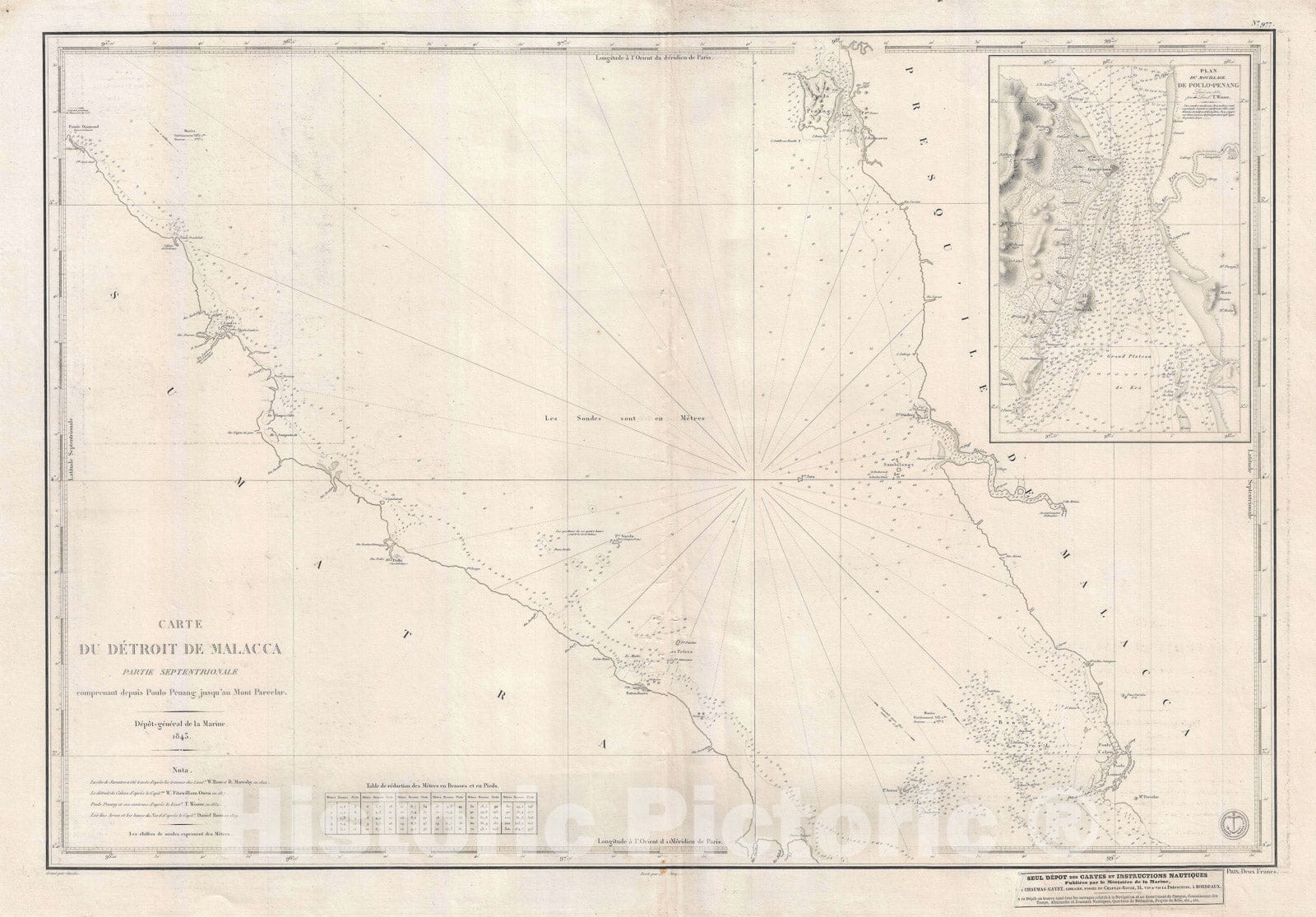 Historic Map : The Malacca Strait and Penang, Malaya, Depot de la Marine, 1843, Vintage Wall Art