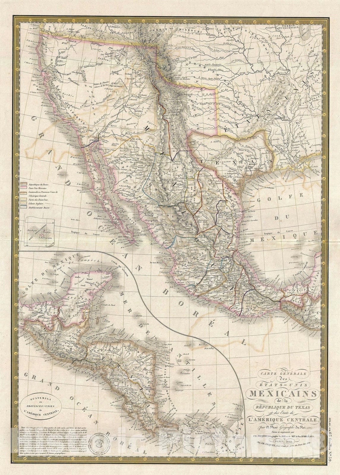 Historic Map : Mexico and The Republic of Texas, Brué, 1845, Vintage Wall Art