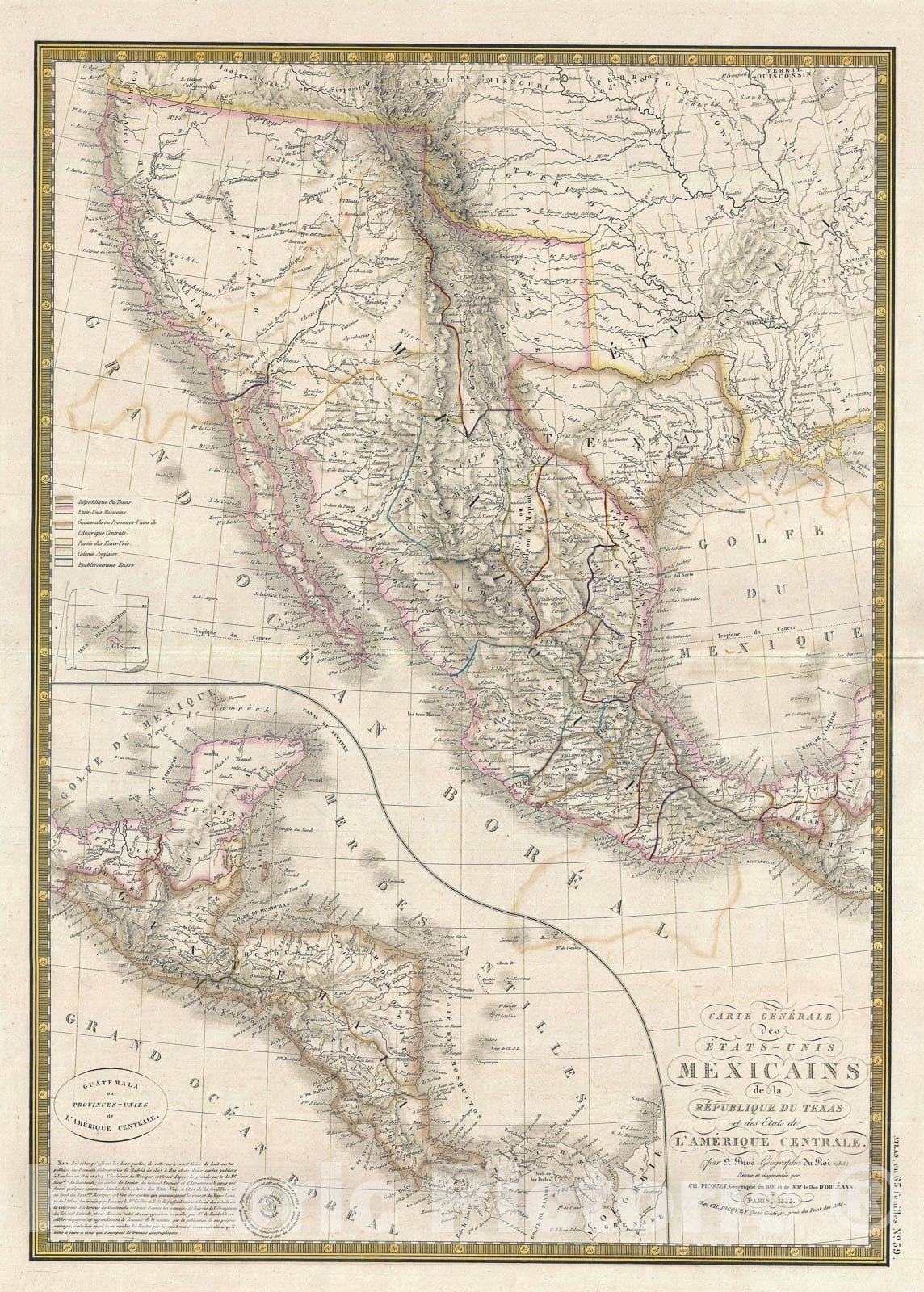 Historic Map : Mexico and The Republic of Texas, Brué, 1845, Vintage Wall Art