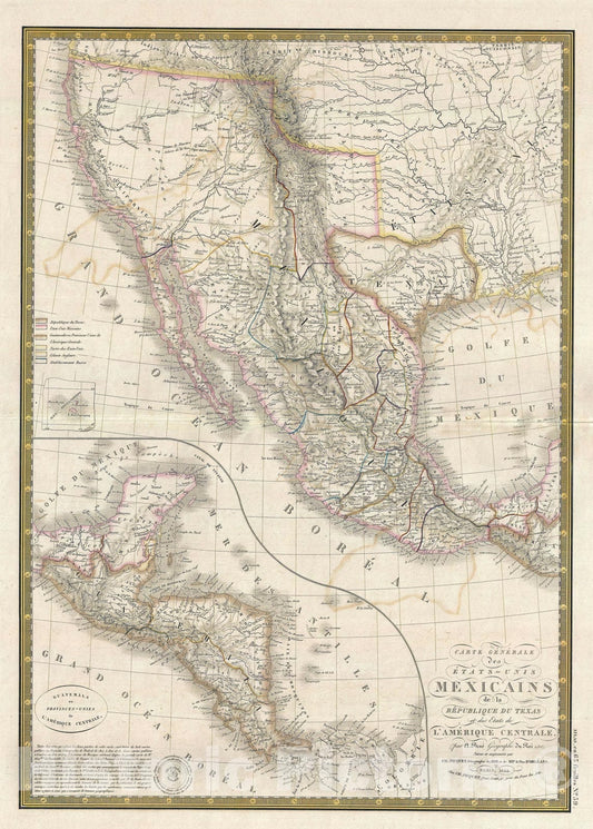 Historic Map : Mexico and The Republic of Texas, Brué, 1845, Vintage Wall Art