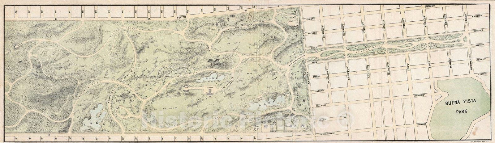 Historic Map : Golden Gate Park, San Francisco, Britton and Rey, 1874, Vintage Wall Art