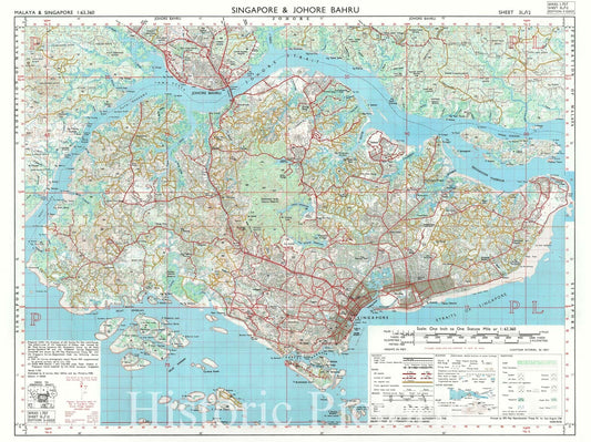 Historic Map : Nautical Chart Singapore, British War Office, 1958, Vintage Wall Art