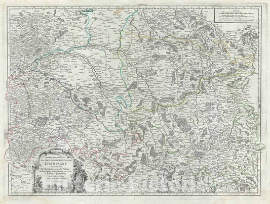 Historic Map : The Southern Champagne Region of France, Vaugondy, 1757, Vintage Wall Art