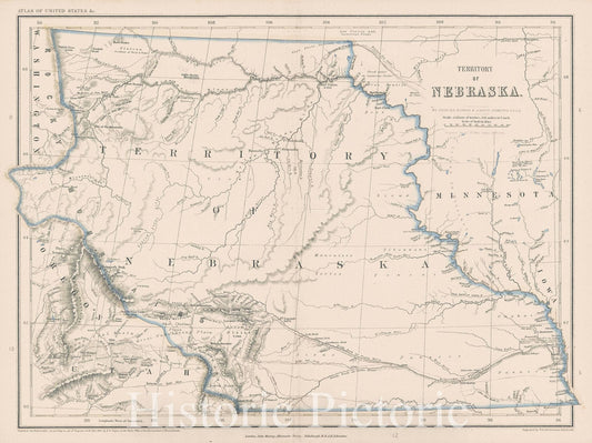 Historic Map : The Nebraska Territory at its largest, Rogers and Johnston, 1857, Vintage Wall Art