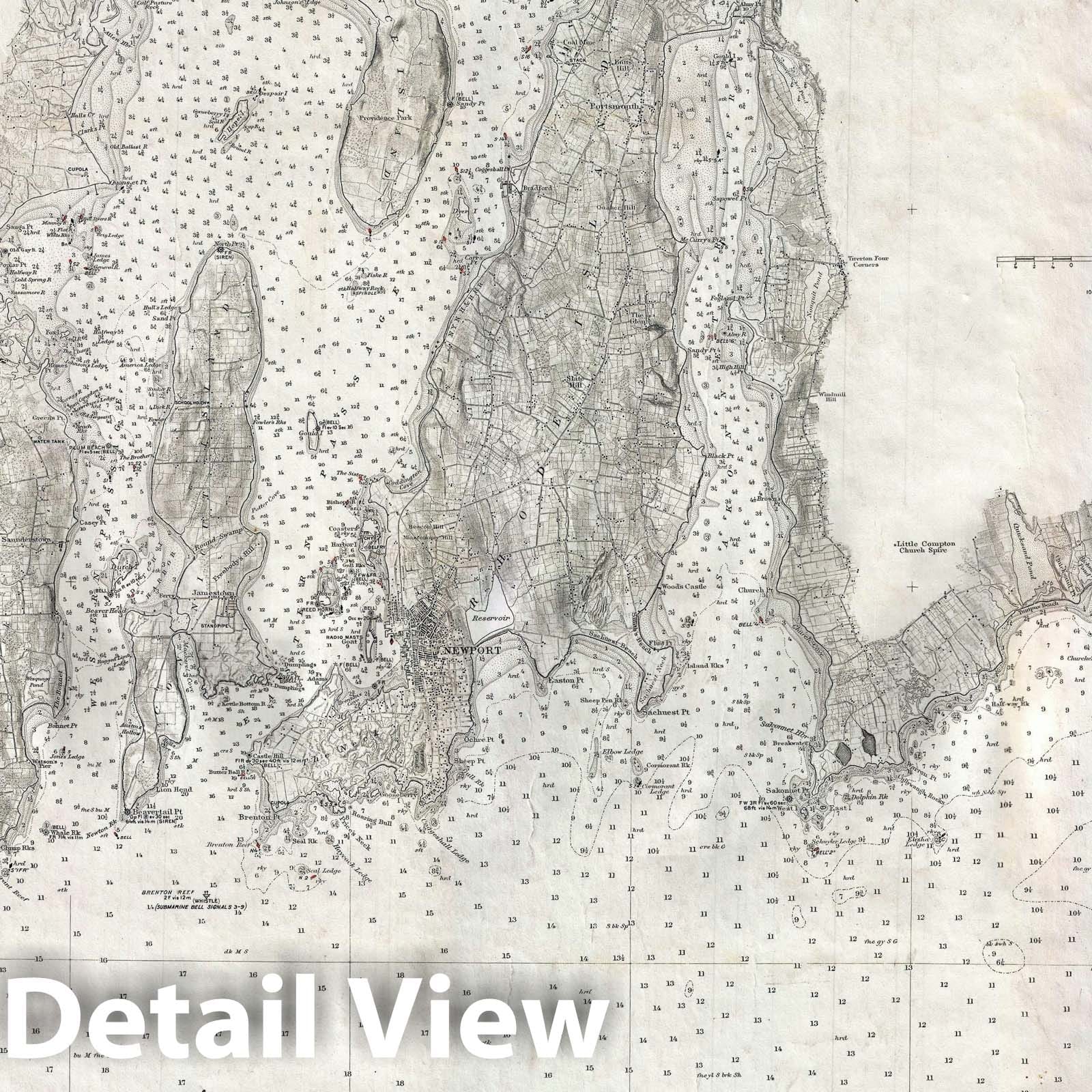 Historic Map : U.S. Coast Survey Nautical Map of Naragansett Bay, Rhode Island, 1915, Vintage Wall Art