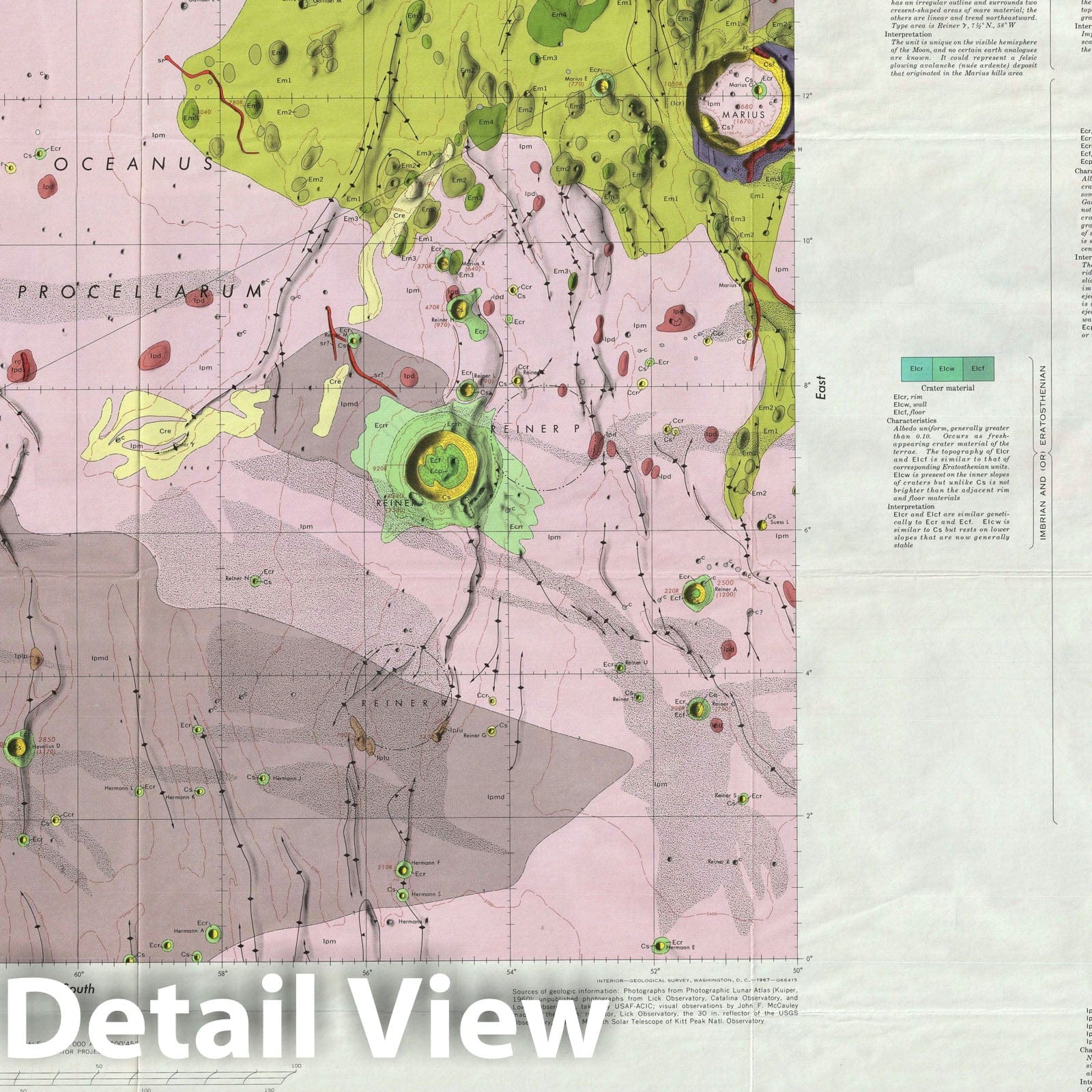 Historic Map : The Moon: Hevelius Region, USGS Geologic, 1967, Vintage Wall Art