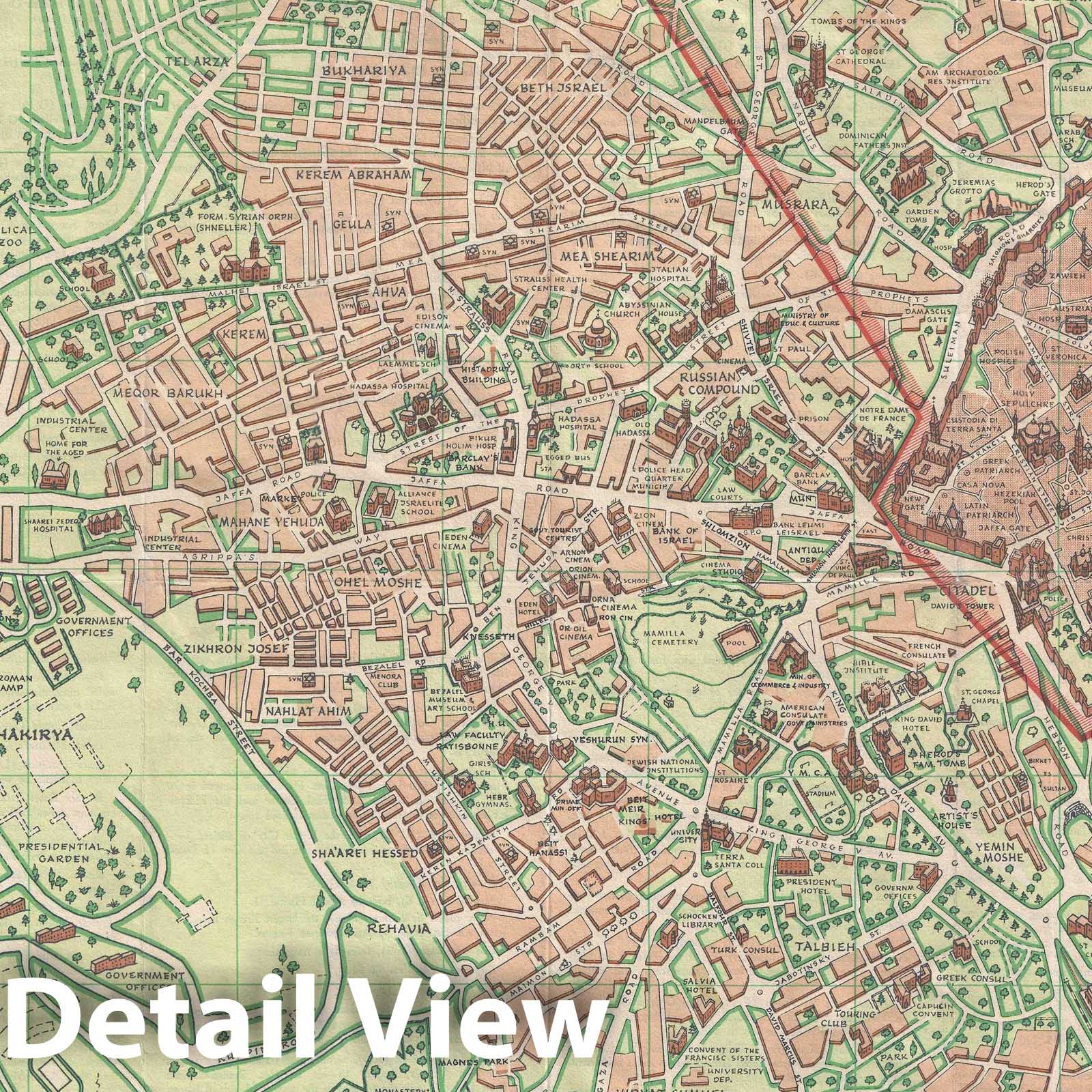 Historic Map : Steimatsky Pictorial Map of Jerusalem, 1955, Vintage Wall Art