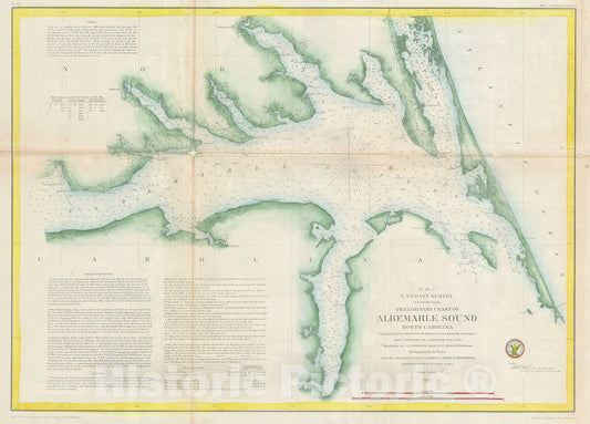 Historic Map : Albemarle Sound, North Carolina, U.S. Coast Survey, 1855, Vintage Wall Art