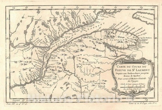 Historic Map : St. Lawrence River, Quebec, Canada, Bellin, 1757, Vintage Wall Art