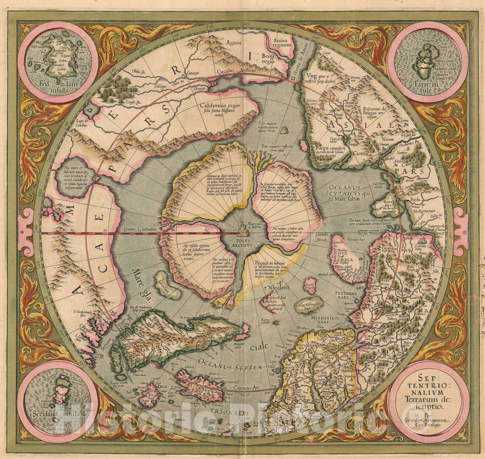 Historic Map : The Arctic "First Map of, Mercator Hondius, 1606, Vintage Wall Art