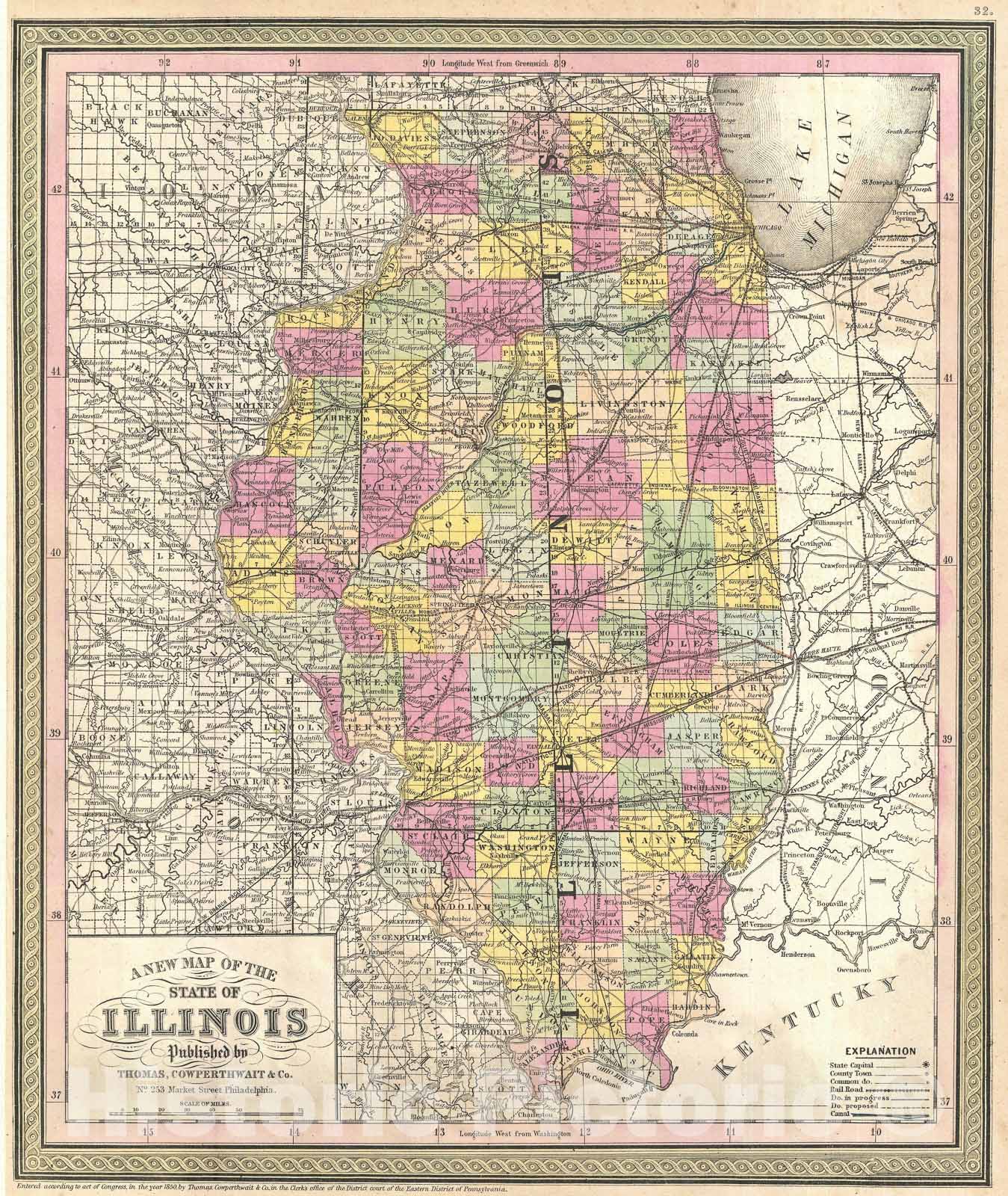 Historic Map : Illinois, Mitchell, 1854, Vintage Wall Art