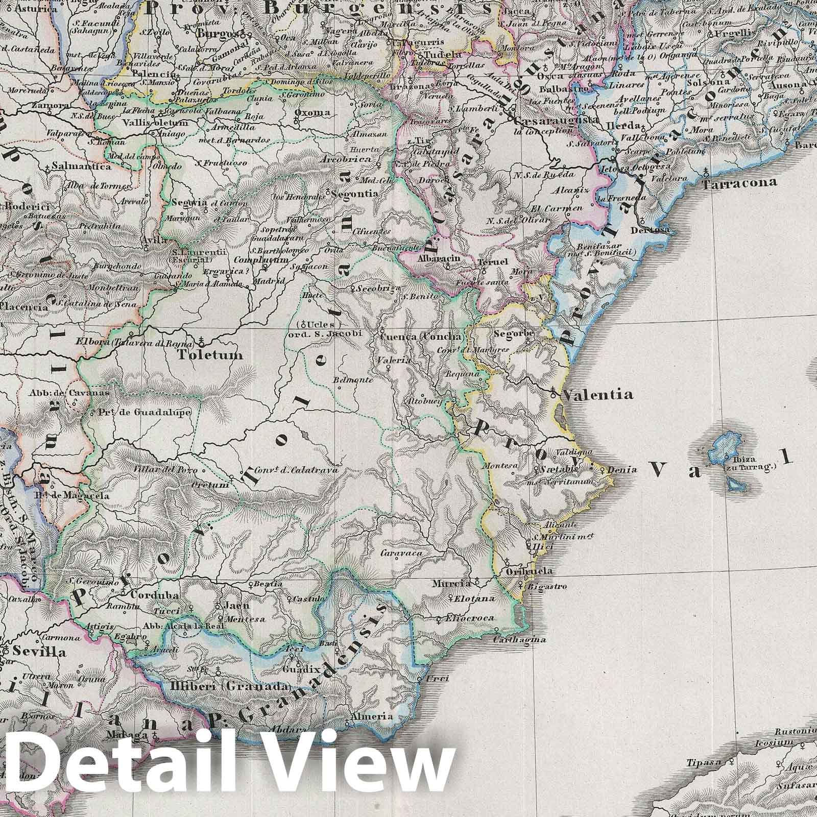Historic Map : Spain and Portugal with ecclesiastical divisions, Spruner, 1854, Vintage Wall Art
