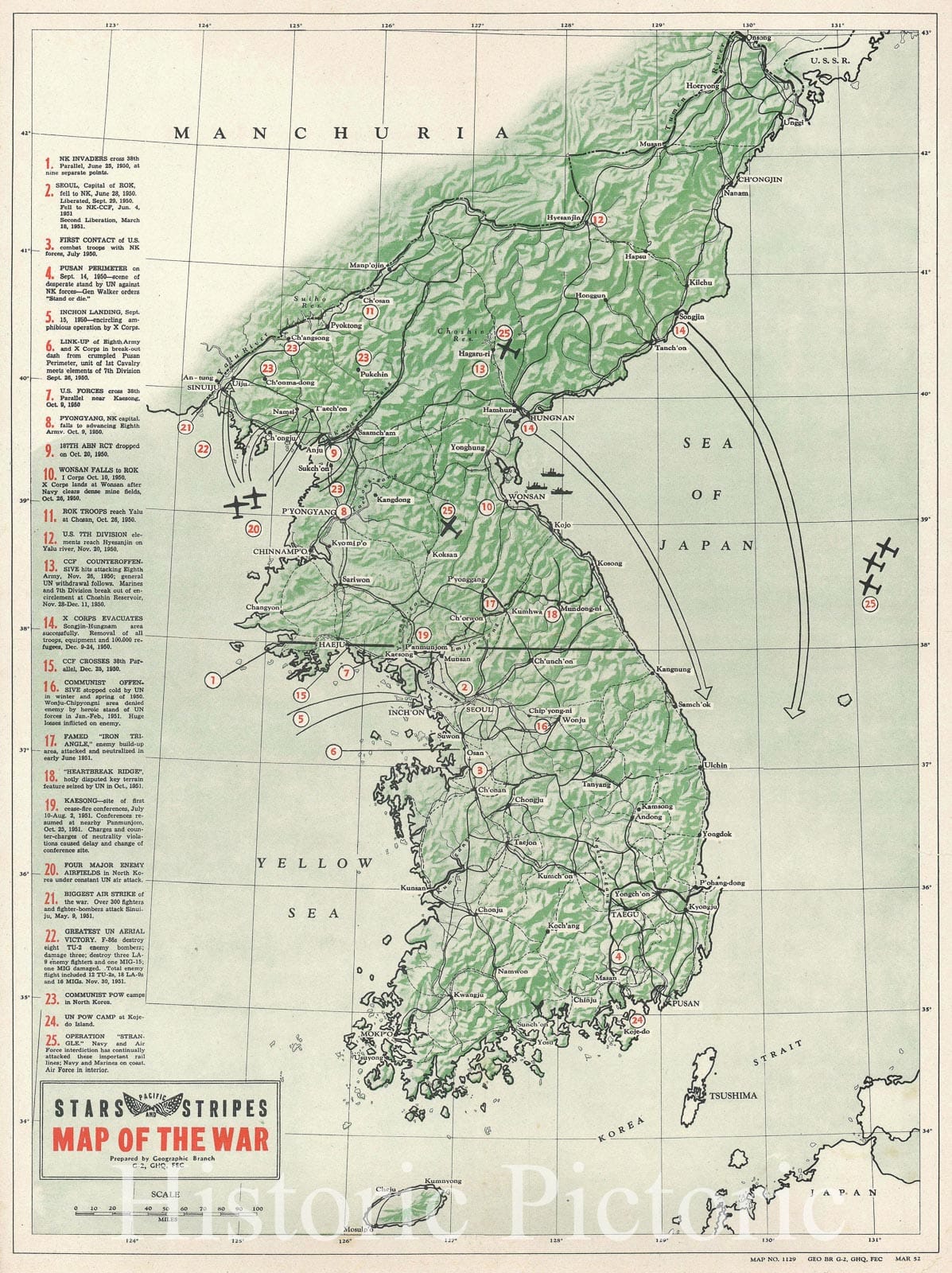 Historic Map : The Korean War, Pacific Stars and Stripes, 1952, Vintage Wall Art