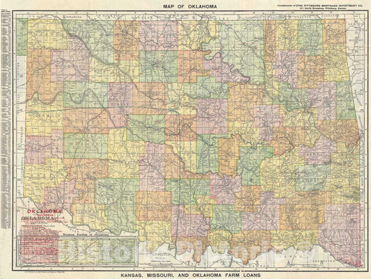 Historic Map : Railroad Map of Oklahoma, Rand McNally, 1909, Vintage Wall Art