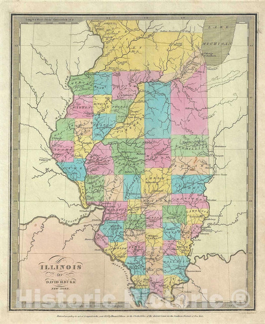 Historic Map : Illinois, Burr, 1834, Vintage Wall Art