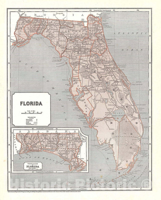 Historic Map : Florida, Morse and Breese, 1845, Vintage Wall Art