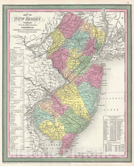 Historic Map : New Jersey, Mitchell, 1854, Vintage Wall Art