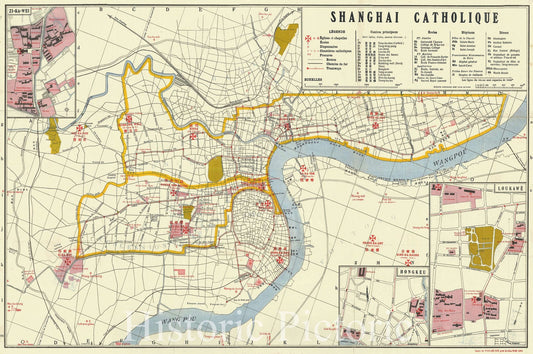 Historic Map : Shanghai Showing Catholic Missions, T'ou-sè-wè, 1933, Vintage Wall Art