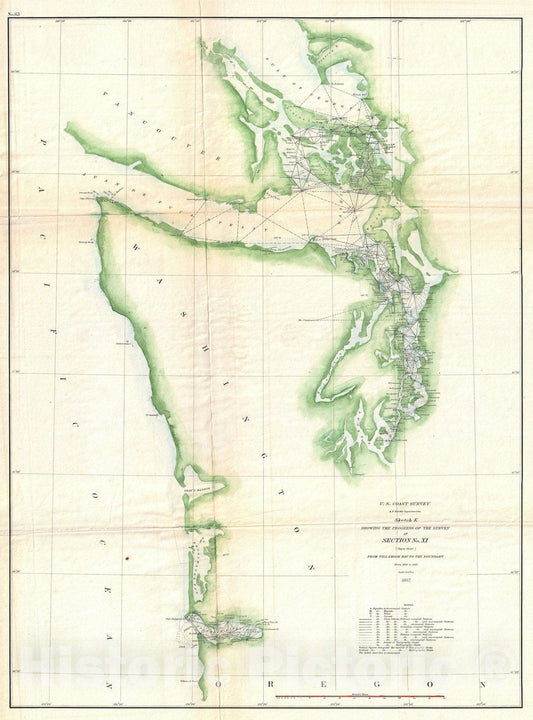 Historic Map : Nautical Chart The Washington Coast, Puget Sound, Vancouver, U.S. Coast Survey, 1857, Vintage Wall Art