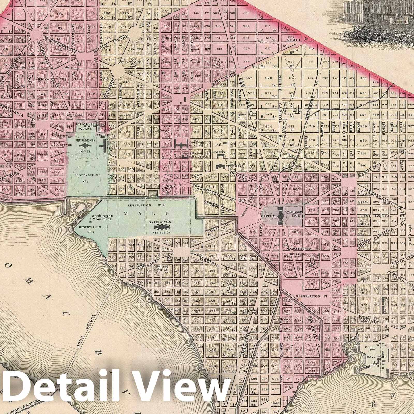 Historic Map : Plan of Washington, D.C., Johnson, 1860, Vintage Wall Art