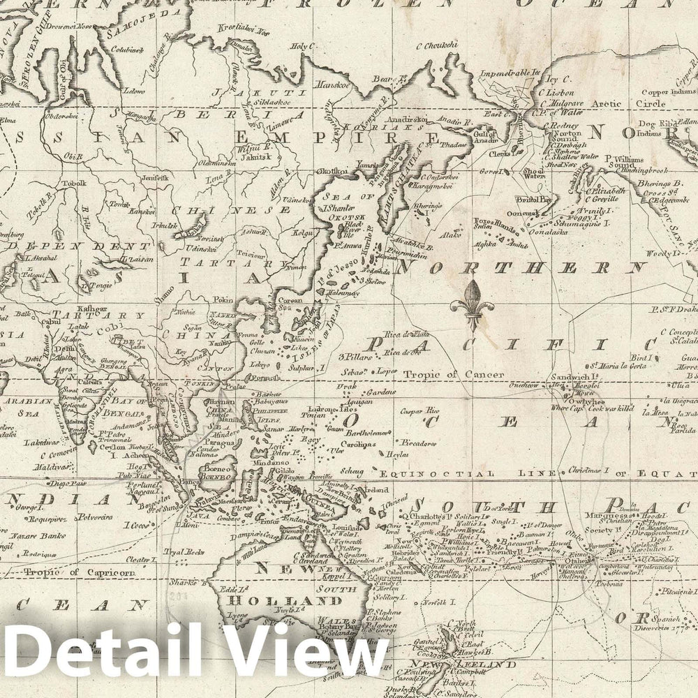 Historic Map : The World with Explorers' Tracks, John Norman American, 1797, Vintage Wall Art