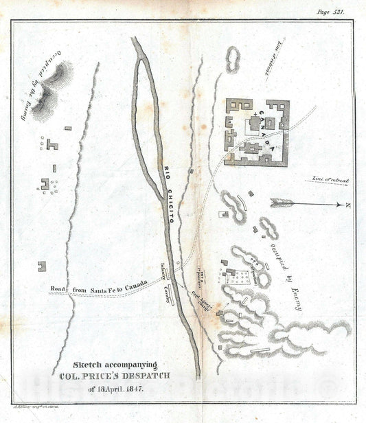 Historic Map : The Battle of Canada during The Taos Uprising in New Mexico, Kollner, 1847, Vintage Wall Art