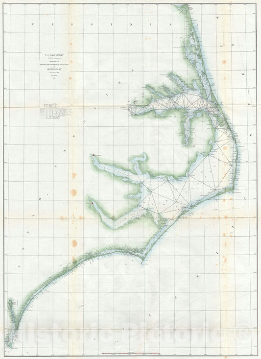 Historic Map : The Carolina and Virginia Coast "Pamlico Sound, Albemarle Sound", U.S. Coast Survey, 1859, Vintage Wall Art