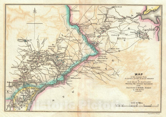 Historic Map : New Jersey and Eastern Pennsylvania, Marshall, 1832, Vintage Wall Art