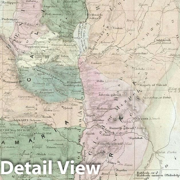 Historic Map : Ancient Palestine, Israel or Holyland "12 Tribes", Black, 1851, Vintage Wall Art