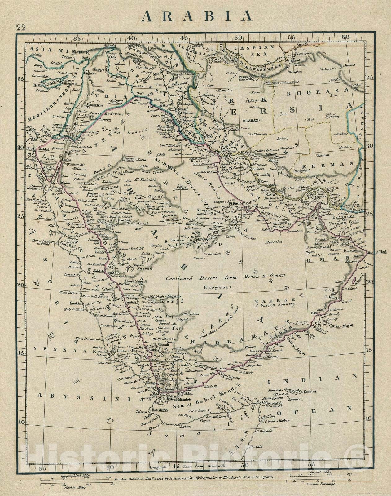 Historic Map : Arabia, Arrowsmith, 1828, Vintage Wall Art