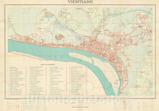 Historic Map : French Service Géographique National Map of Vientiane, Laos, 1961, Vintage Wall Art