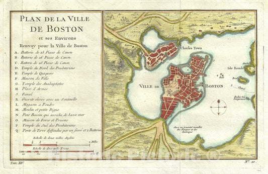 Historic Map : Plan of Boston, Massachusetts, Bellin, 1756, Vintage Wall Art
