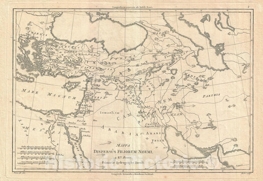 Historic Map : The Dispersal of The Sons of Noah, Bonne, 1787, Vintage Wall Art