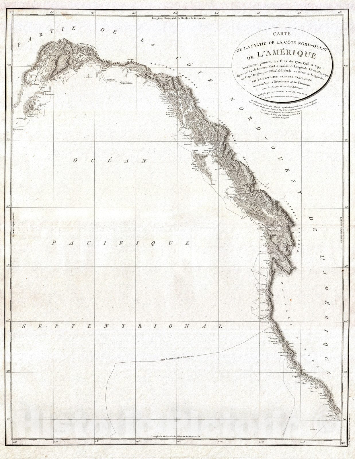 Historic Map : The West Coast of North America - California, Vancouver, Alaska, Vancouver, 1799, Vintage Wall Art