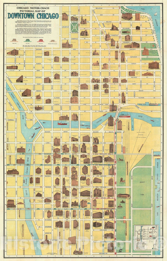 Historic Map : Plan of Chicago, Illinois "Magnificent Mile, Loop", Clason, 1940, Vintage Wall Art