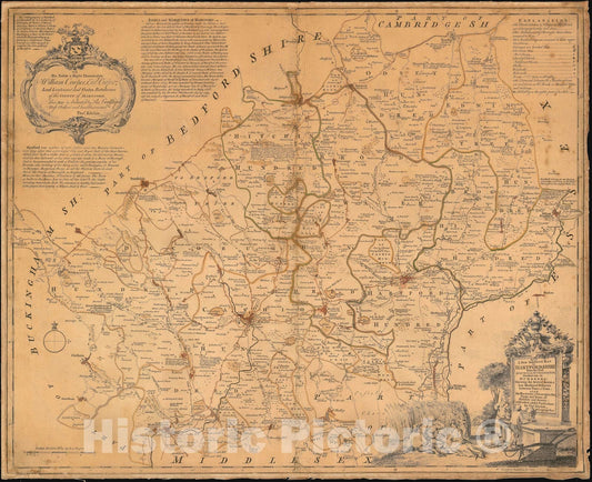 Historic Map : Hertfordshire, Kitchin, 1749, Vintage Wall Art