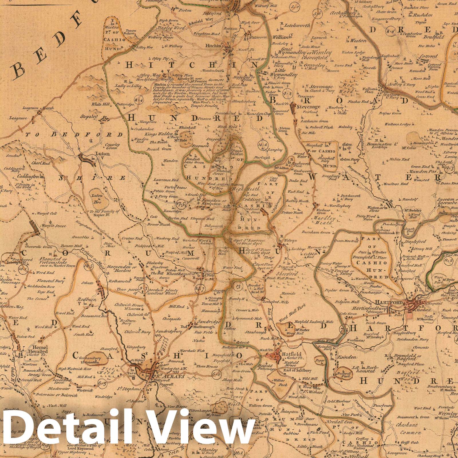 Historic Map : Hertfordshire, Kitchin, 1749, Vintage Wall Art