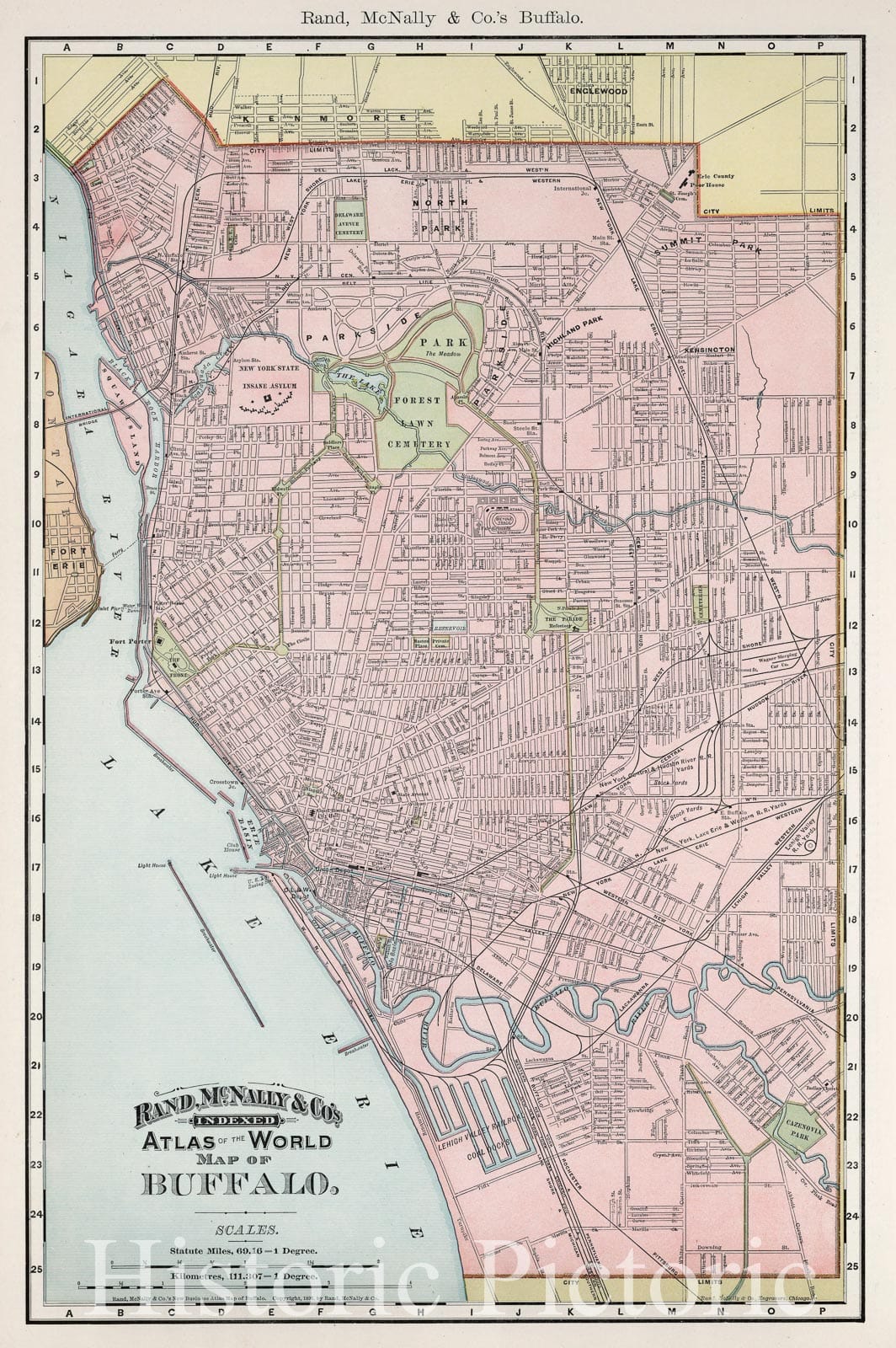 Historic Map : Buffalo, New York, Rand McNally, 1892, Vintage Wall Art