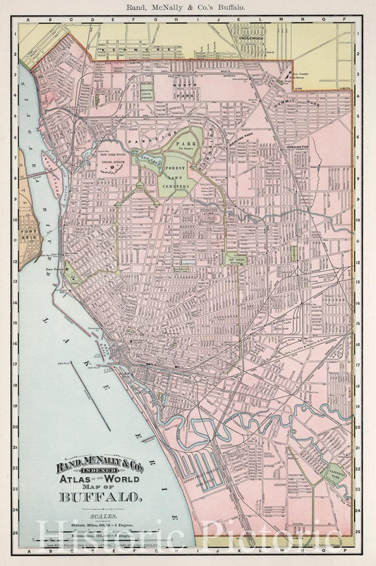 Historic Map : Buffalo, New York, Rand McNally, 1892, Vintage Wall Art