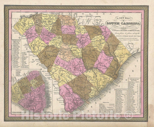 Historic Map : South Carolina, Mitchell, 1849, Vintage Wall Art