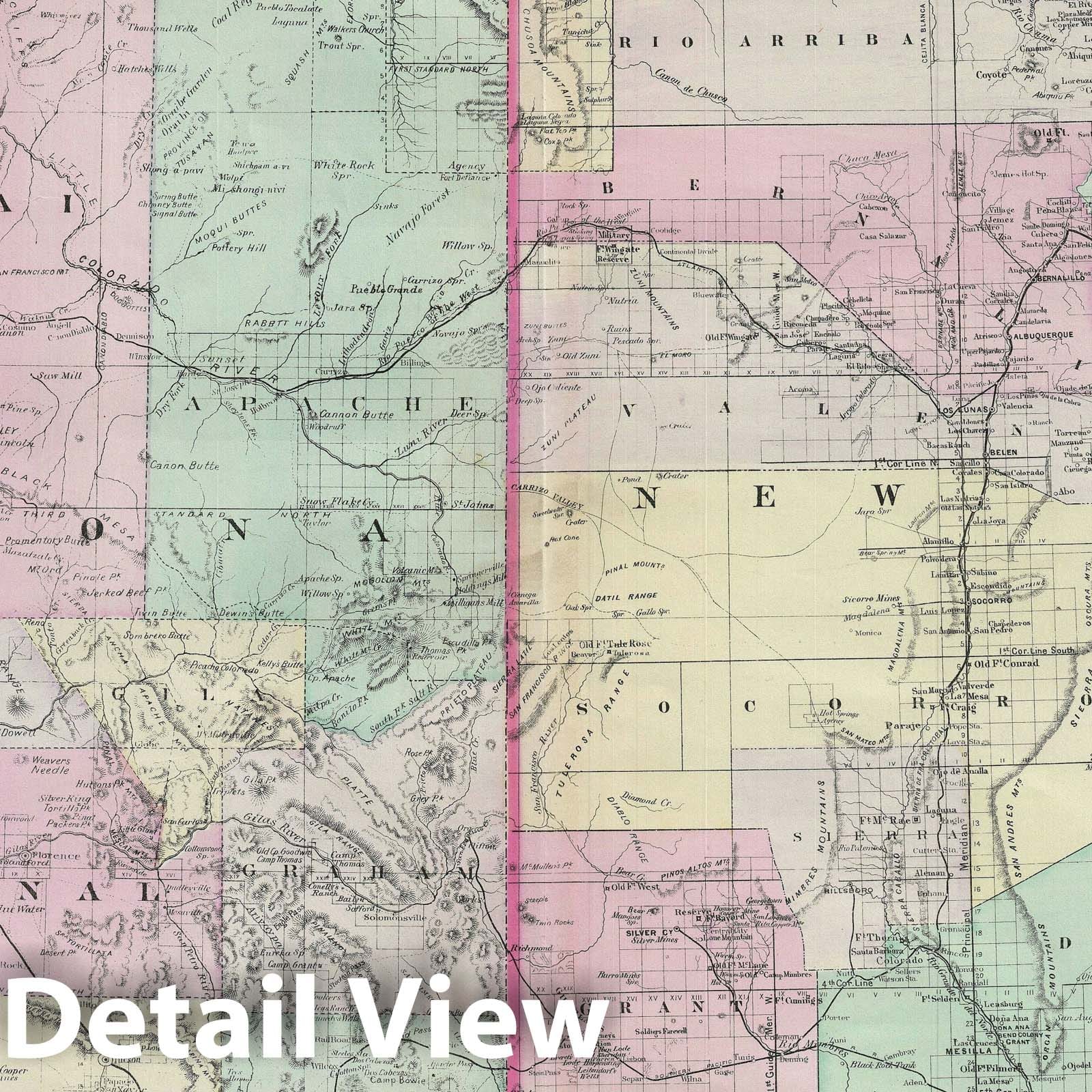 Historic Map : Arizona and New Mexico, Bradley, 1887, Vintage Wall Art
