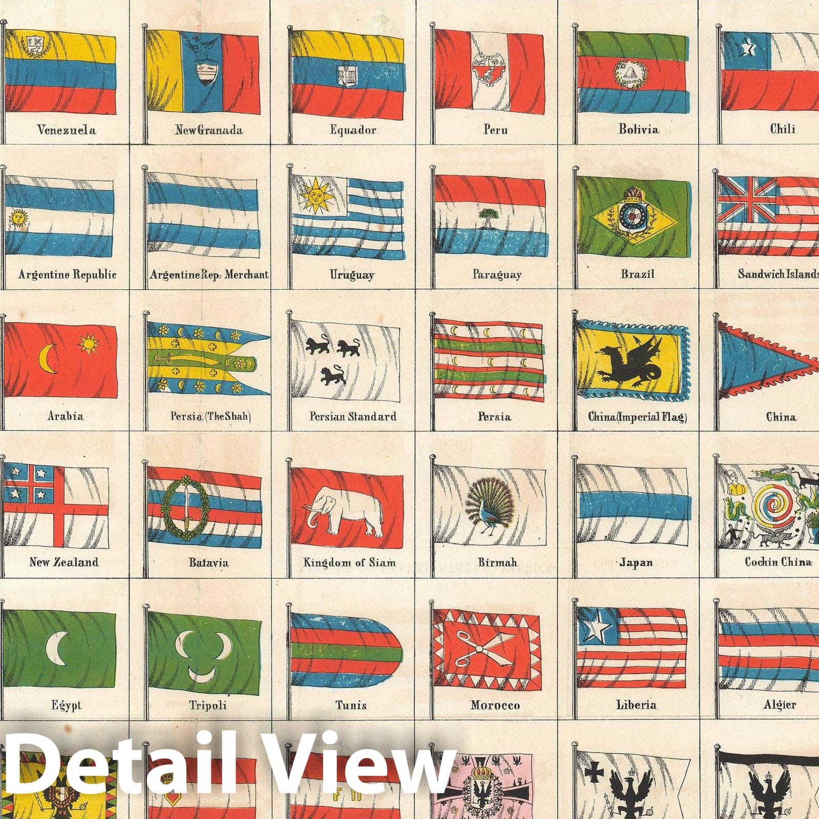 Historic Map : Chart of National Flags, Bill, 1851, Vintage Wall Art