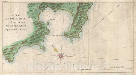 Historic Map : Nautical Chart Zihuatanejo Harbor, Mexico, 1745, Vintage Wall Art