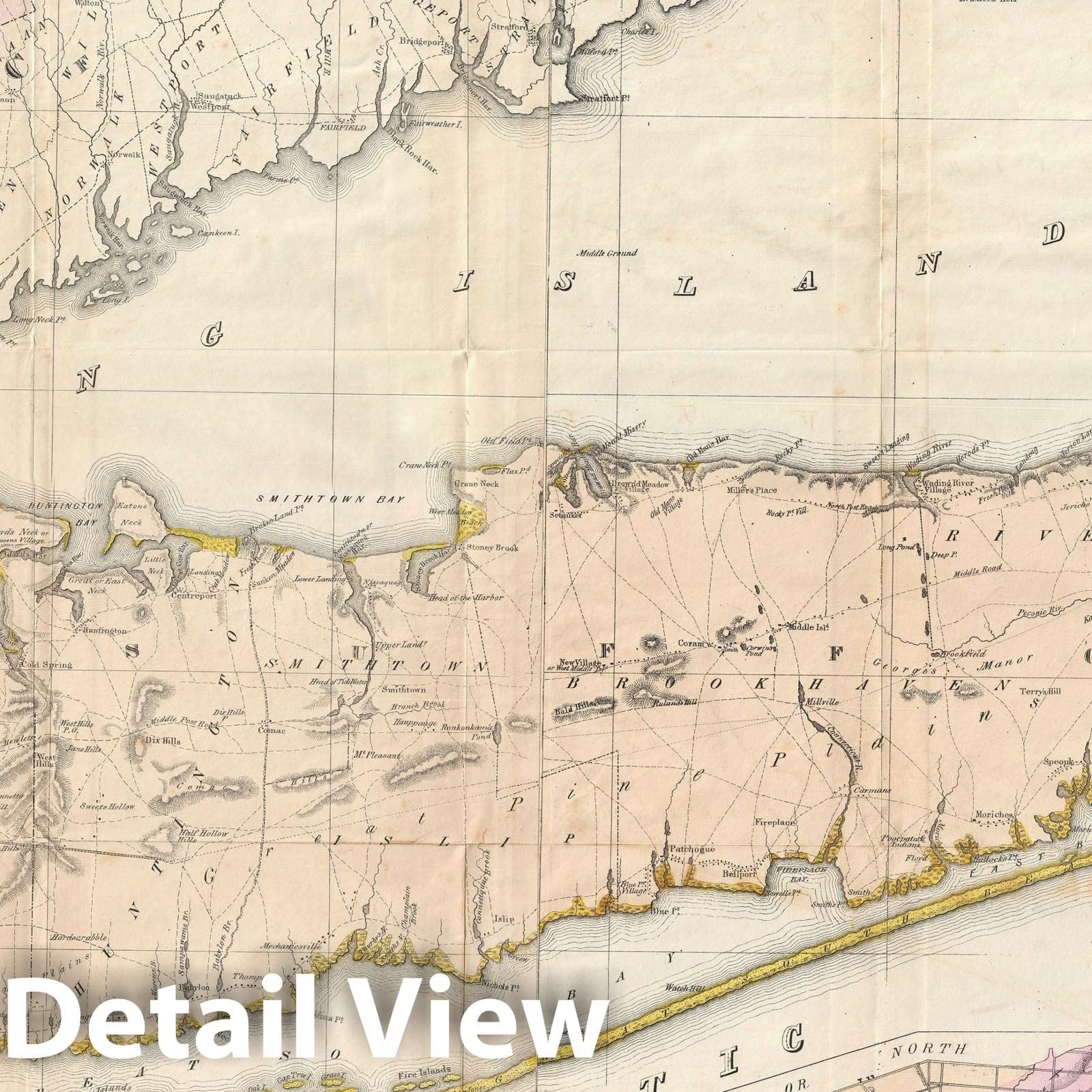 Historic Map : Long Island, New York, Mather, 1842, Vintage Wall Art