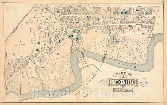 Historic Map : Hackensack, New Jersey, Walker, 1876, Vintage Wall Art